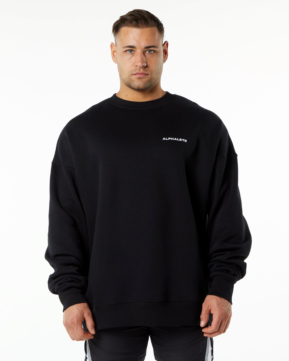 Alphalete Brushed Fleece Crewneck Pullover Schwarz | XU2718495