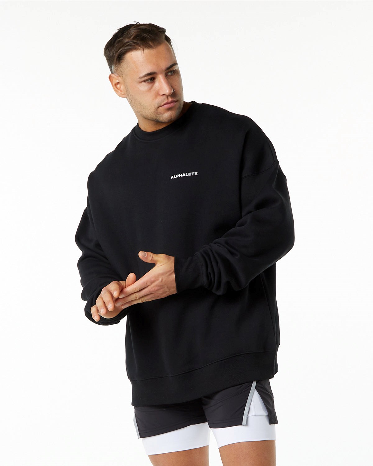 Alphalete Brushed Fleece Crewneck Pullover Schwarz | XU2718495