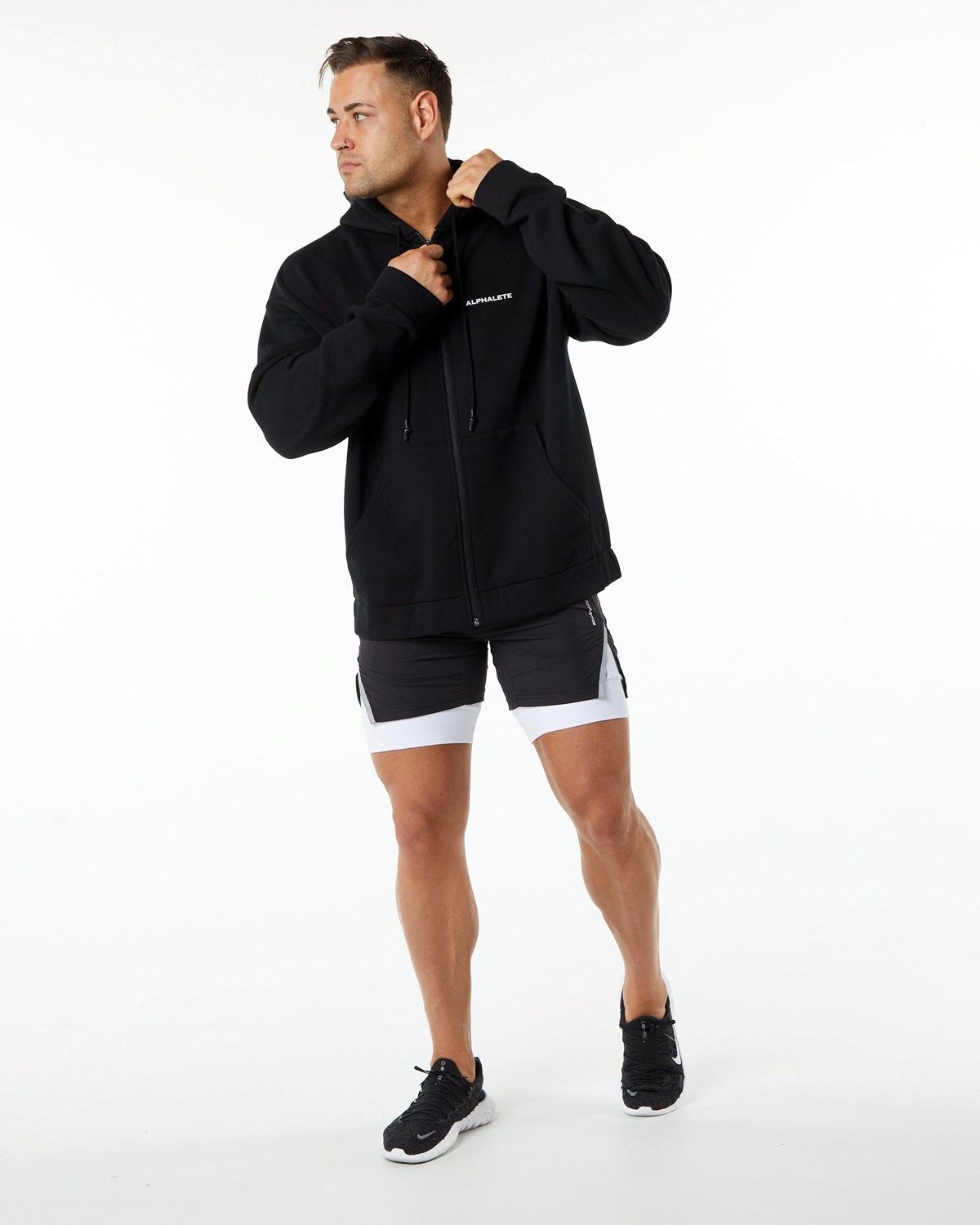 Alphalete Brushed Fleece Full-Zip Hoodie Schwarz | CE7163482