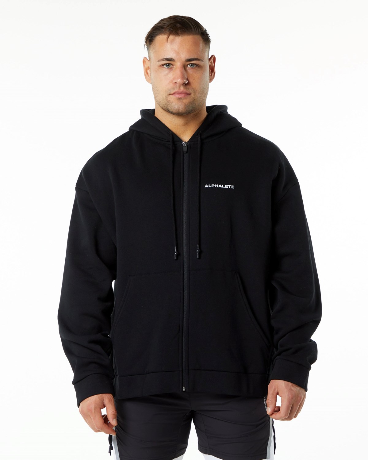 Alphalete Brushed Fleece Full-Zip Hoodie Schwarz | CE7163482