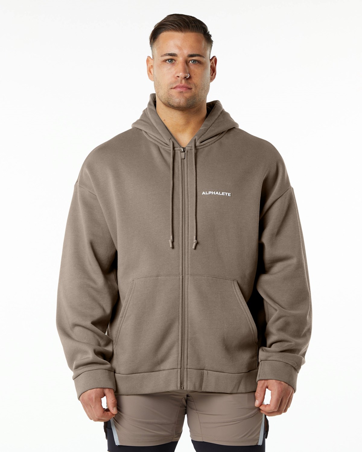 Alphalete Brushed Fleece Full-Zip Hoodie Mocha | JE4598610