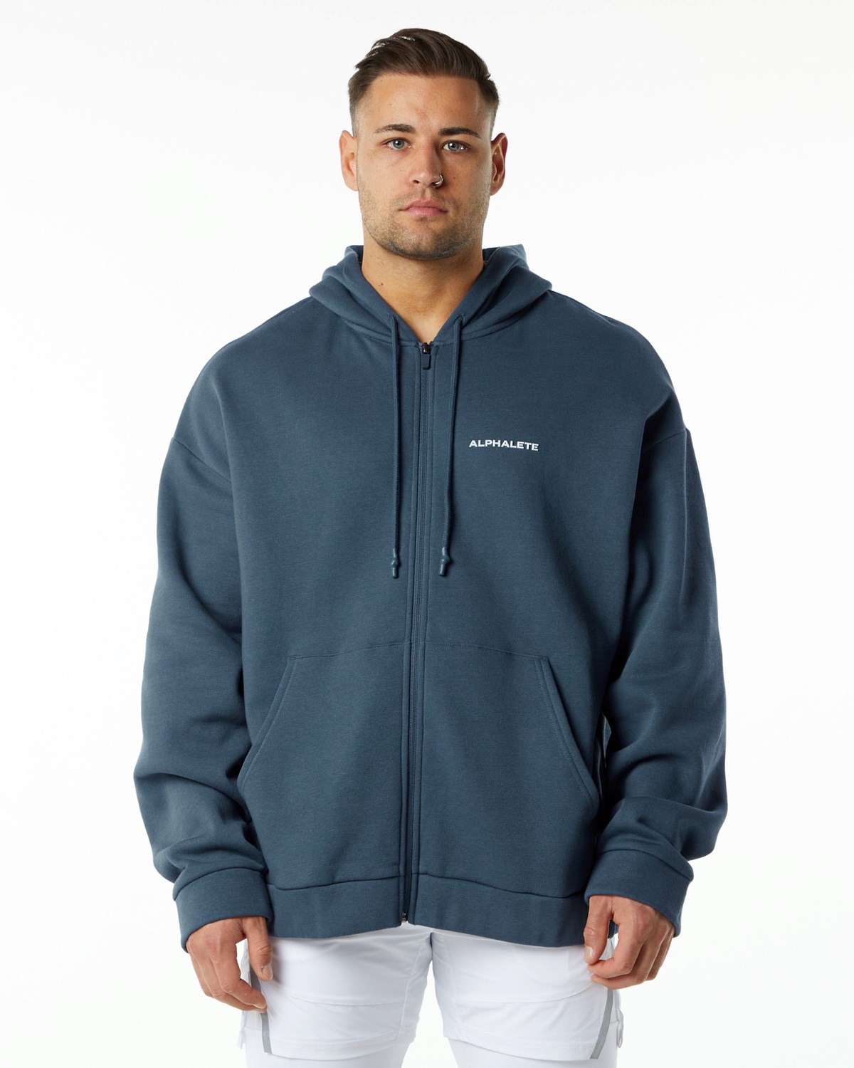 Alphalete Brushed Fleece Full-Zip Hoodie Blau | KQ3704196