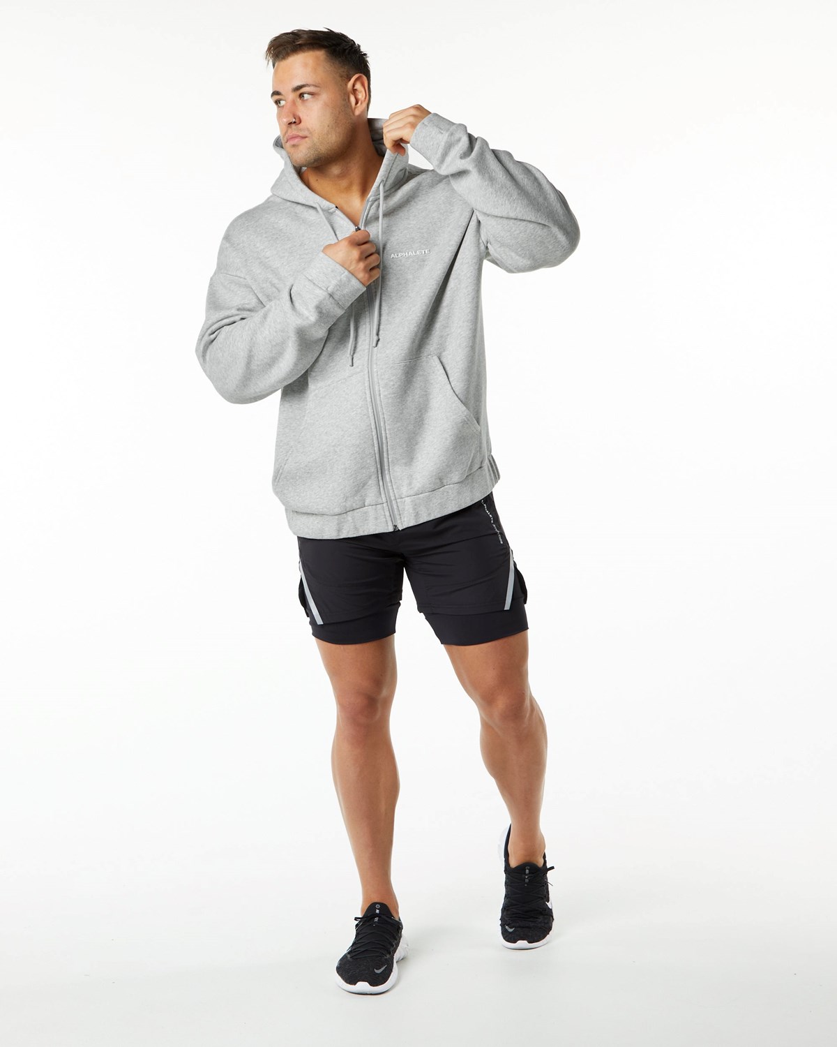 Alphalete Brushed Fleece Full-Zip Hoodie Grau | TS4967135