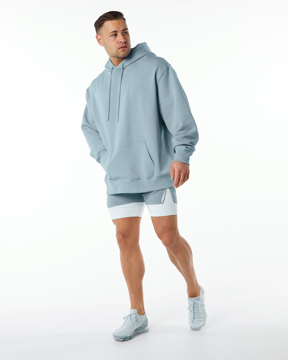 Alphalete Brushed Fleece Graphic Hoodie Blau | EA6032974