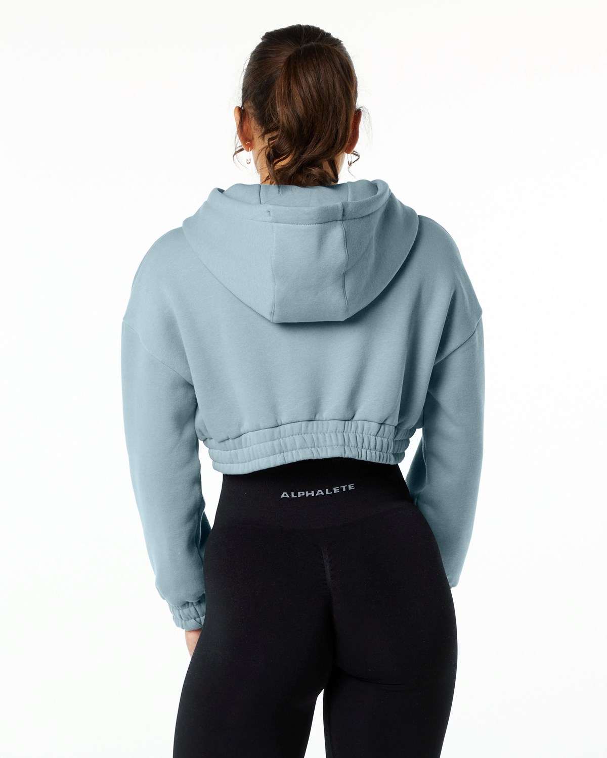 Alphalete Brushed Fleece Half-Zip Crop Hoodie Blau | BU4729568