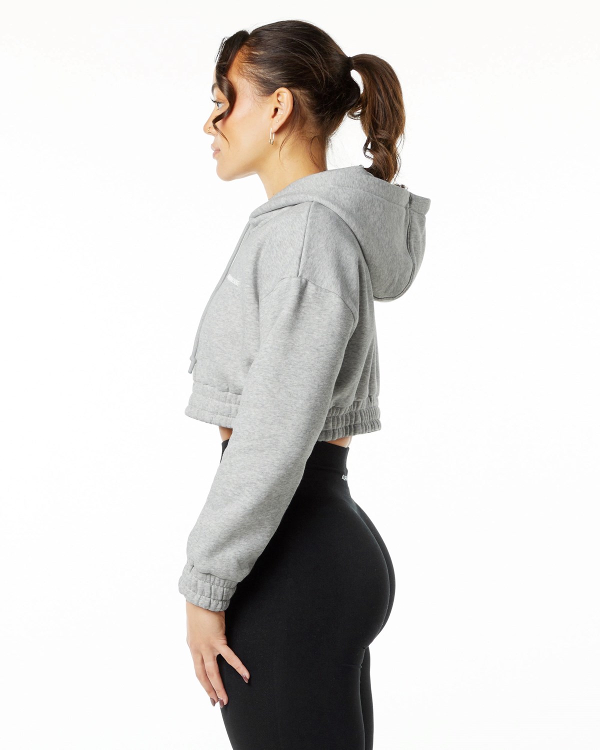 Alphalete Brushed Fleece Half-Zip Crop Hoodie Grau | HQ8536249