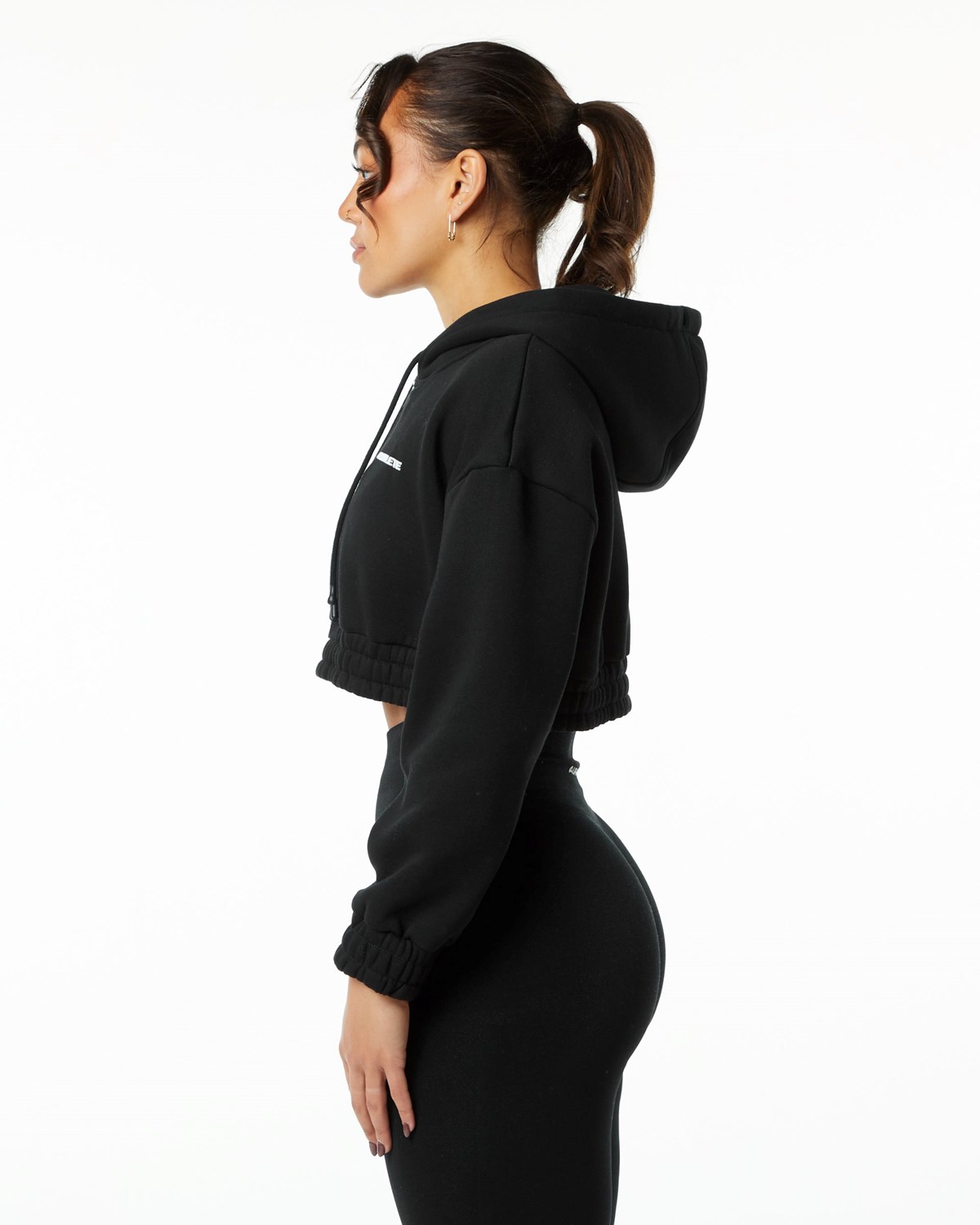 Alphalete Brushed Fleece Half-Zip Crop Hoodie Schwarz | IM3907215