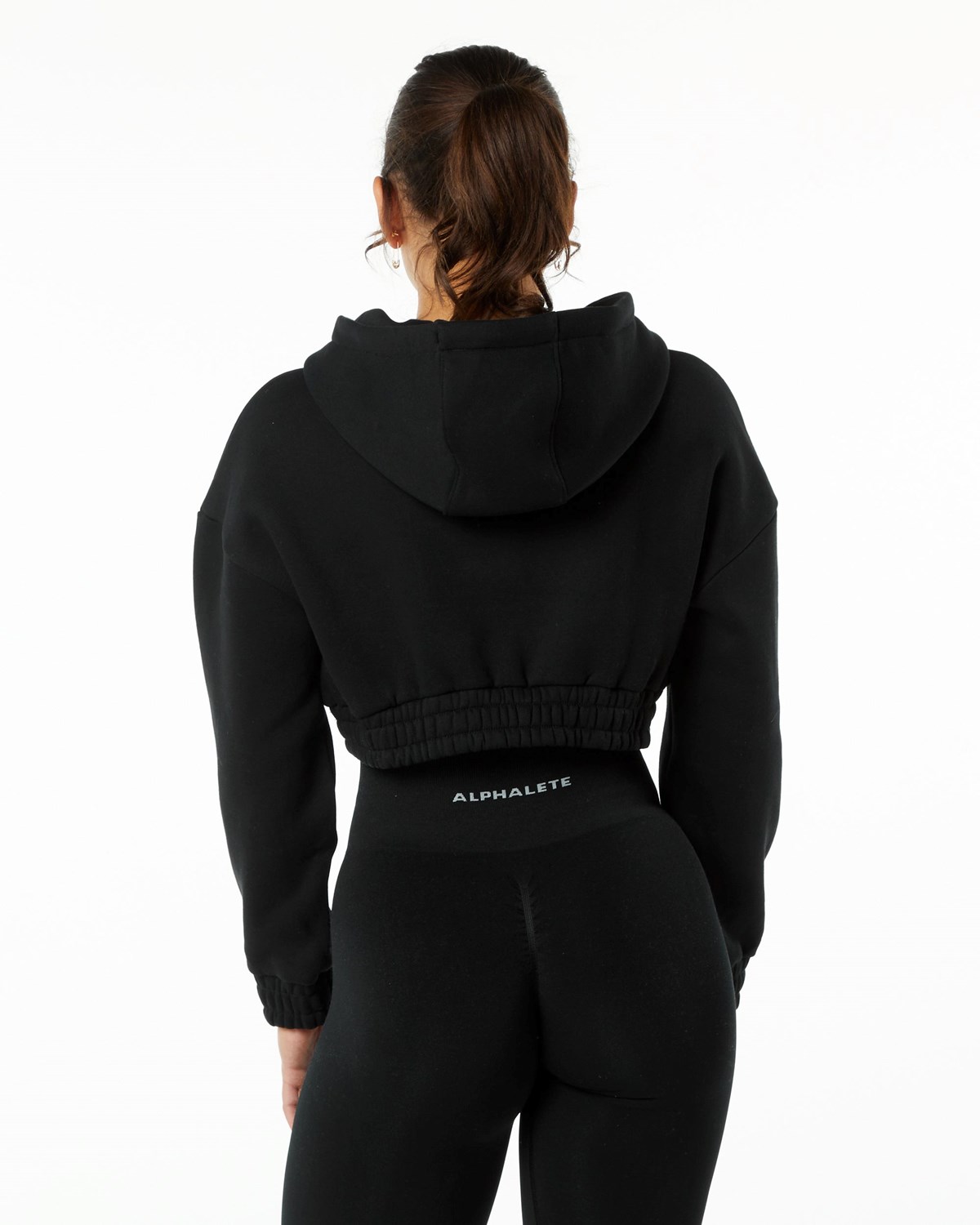 Alphalete Brushed Fleece Half-Zip Crop Hoodie Schwarz | IM3907215