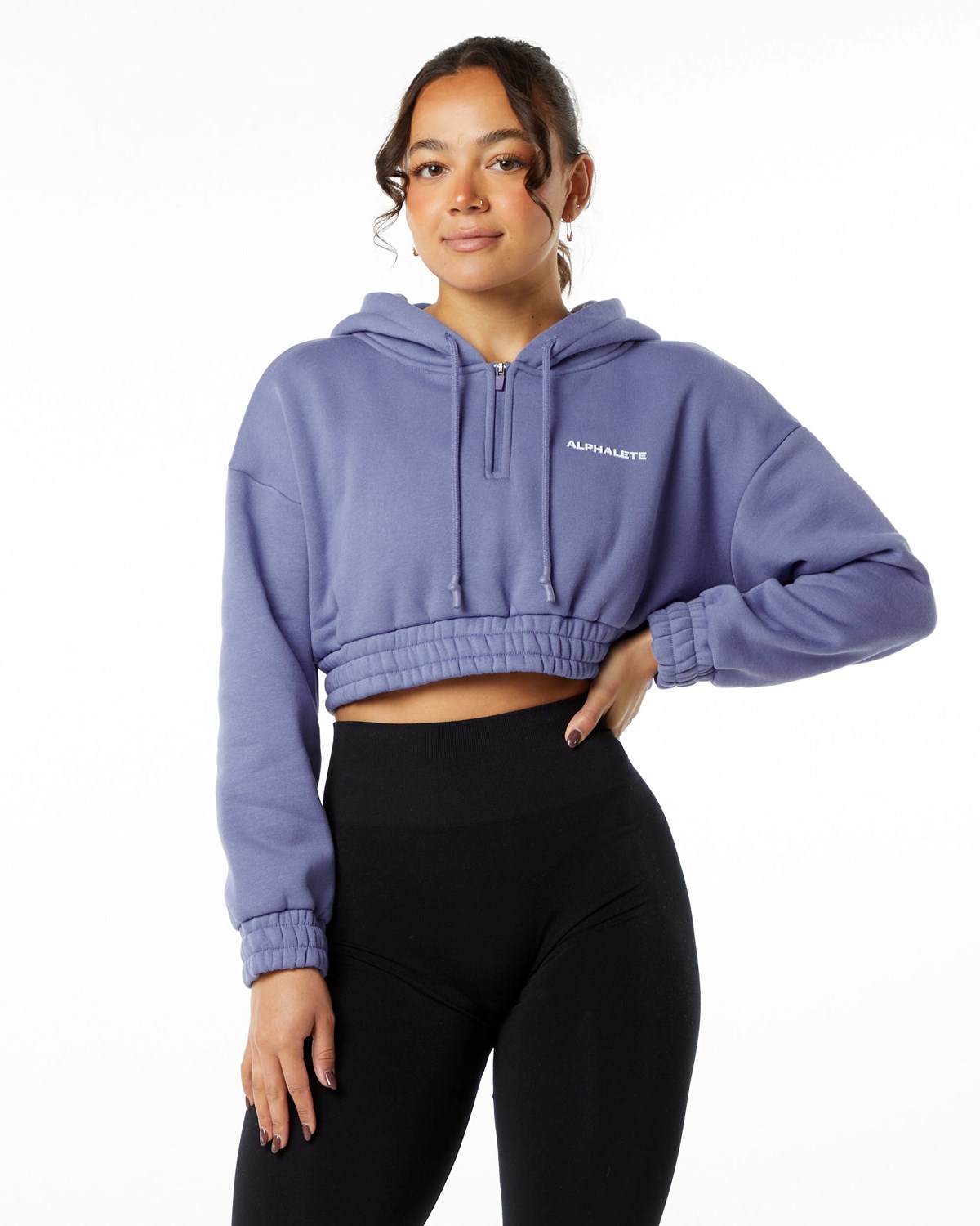 Alphalete Brushed Fleece Half-Zip Crop Hoodie Digital Violet | LE2790486