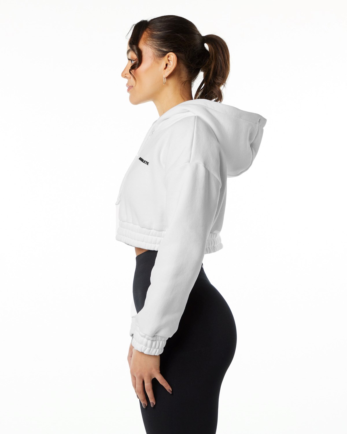 Alphalete Brushed Fleece Half-Zip Crop Hoodie Weiß | LR7218406