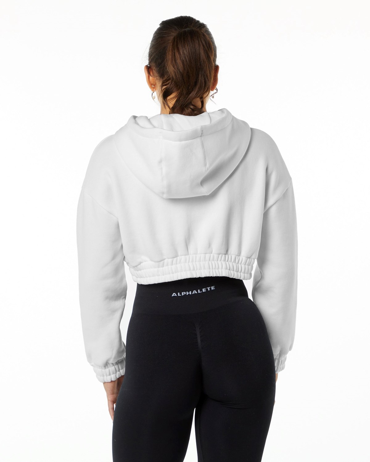 Alphalete Brushed Fleece Half-Zip Crop Hoodie Weiß | LR7218406