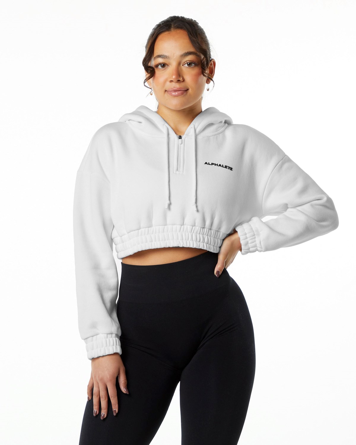 Alphalete Brushed Fleece Half-Zip Crop Hoodie Weiß | LR7218406