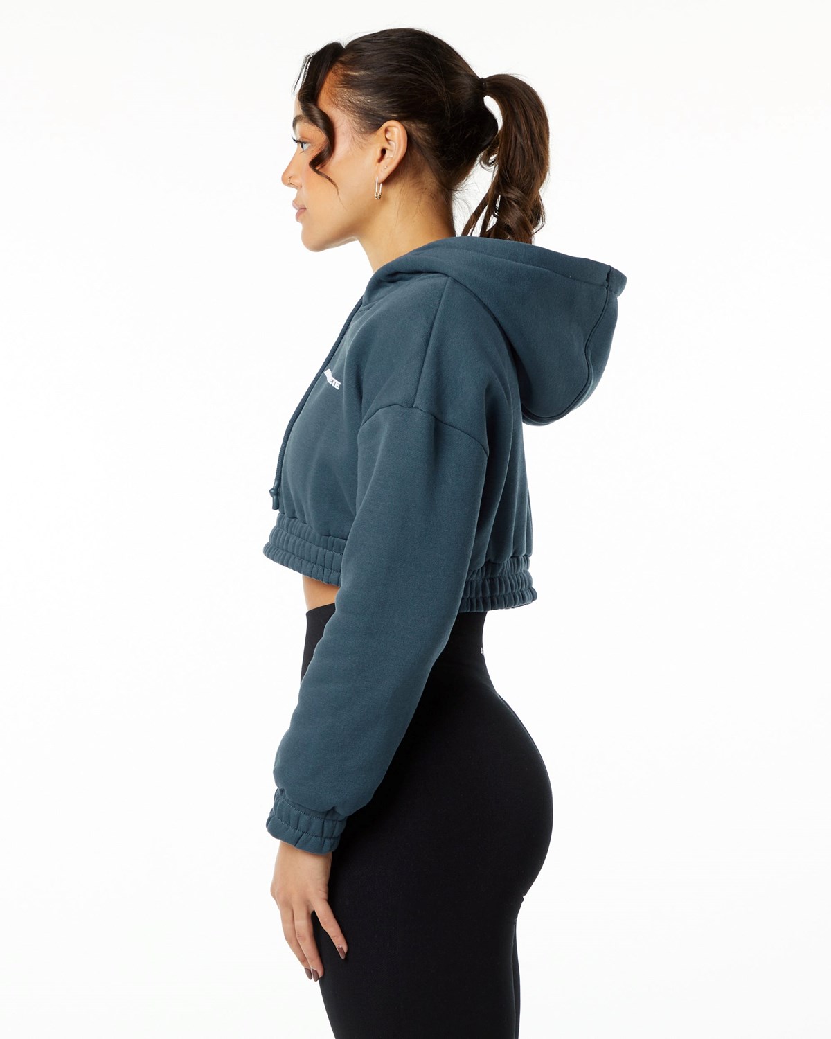 Alphalete Brushed Fleece Half-Zip Crop Hoodie Blau | OQ5986174