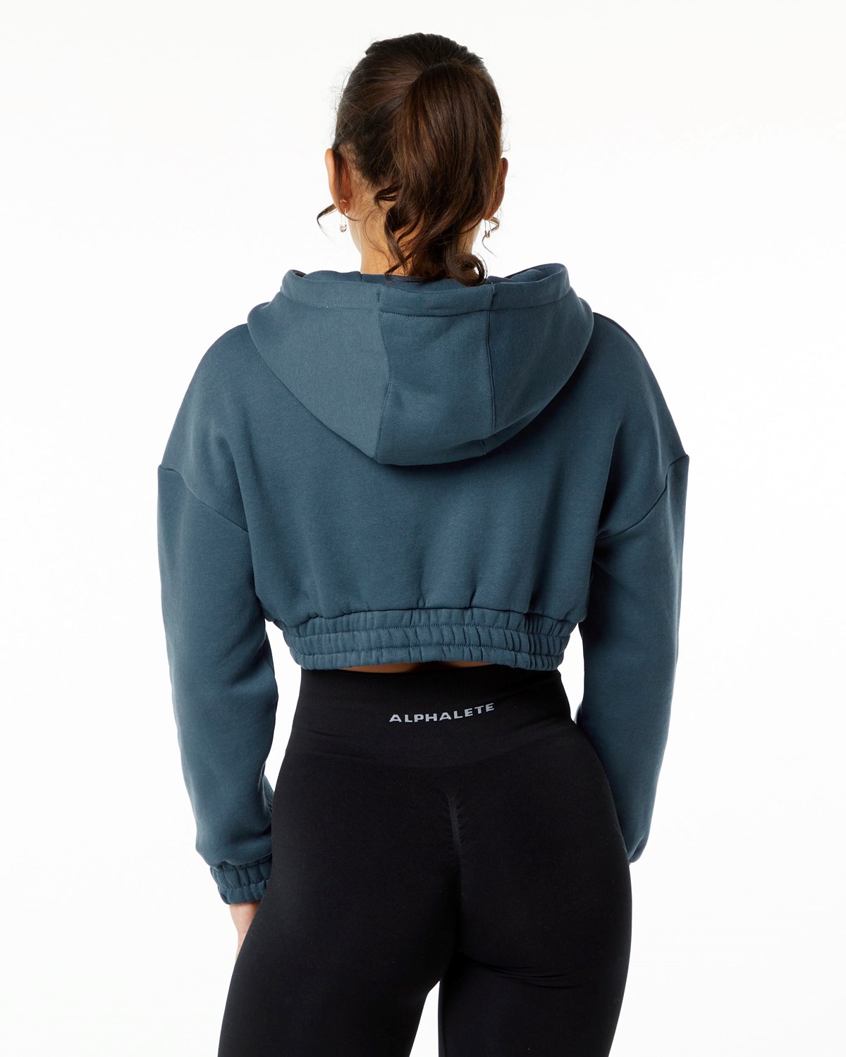 Alphalete Brushed Fleece Half-Zip Crop Hoodie Blau | OQ5986174