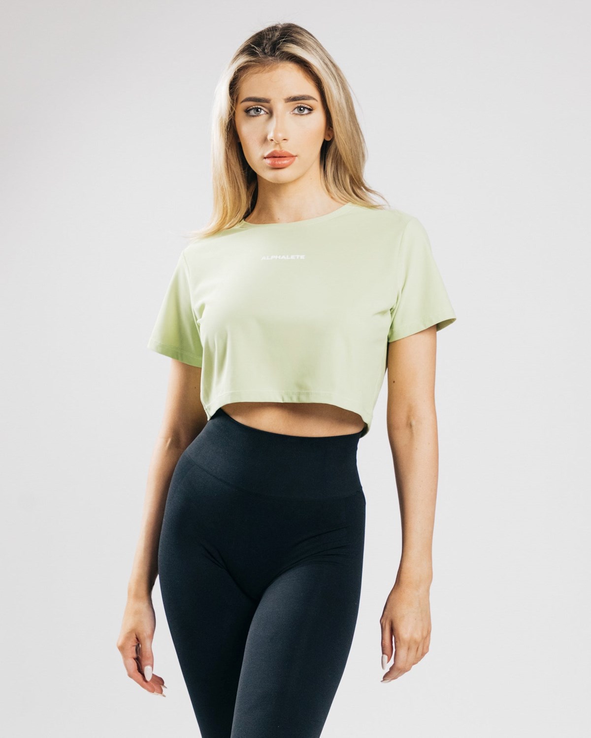 Alphalete Cropped Laufschuhe Kurzes Sleeve Hellgrün | ZY3745268