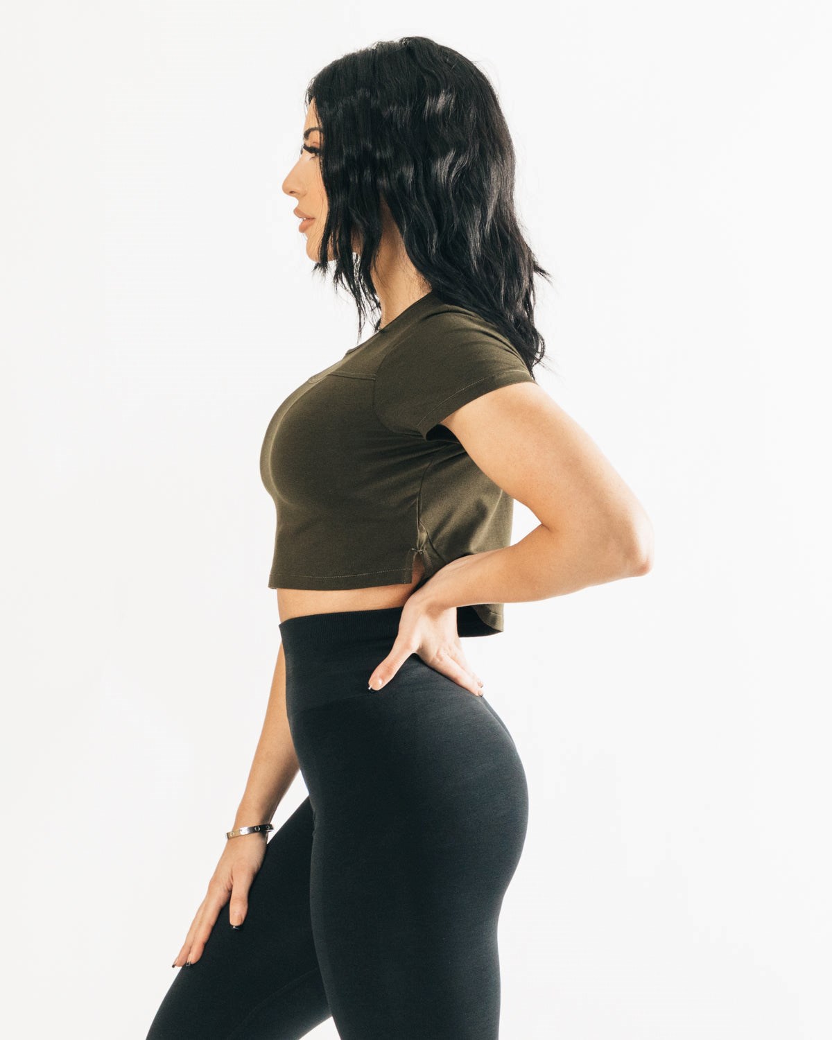 Alphalete Cropped Premium Kurzes Sleeve Espresso | FT7012694