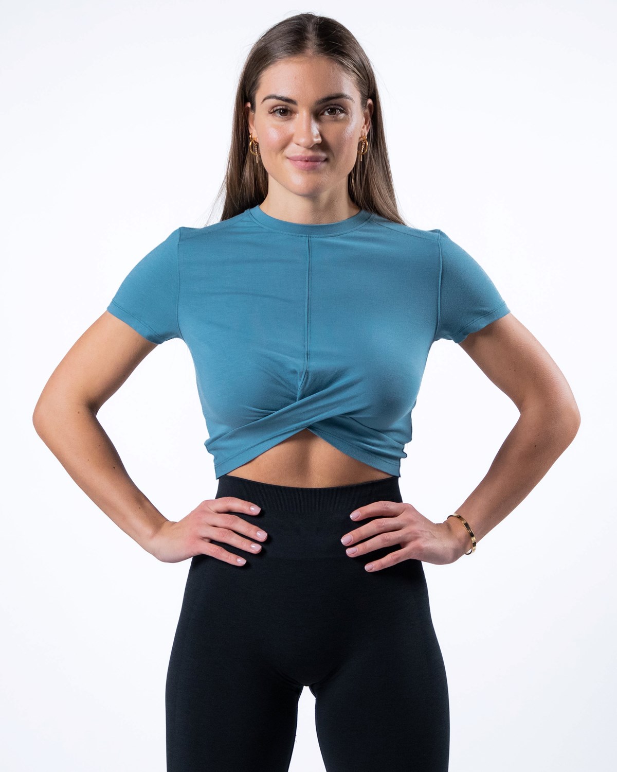 Alphalete Cropped Premium Kurzes Sleeve Blau | FU1735069