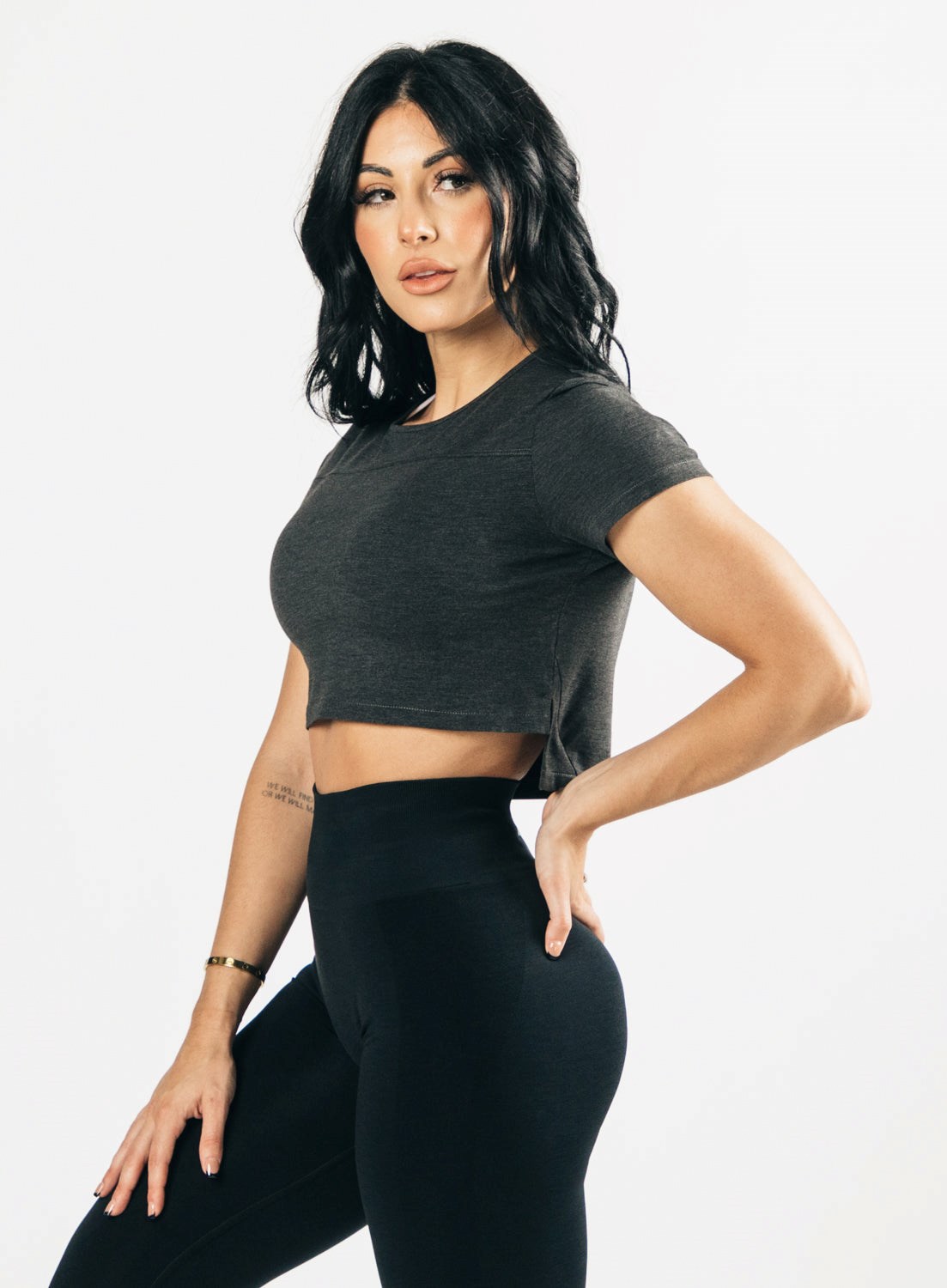 Alphalete Cropped Premium Kurzes Sleeve Schwarz | RD3417985