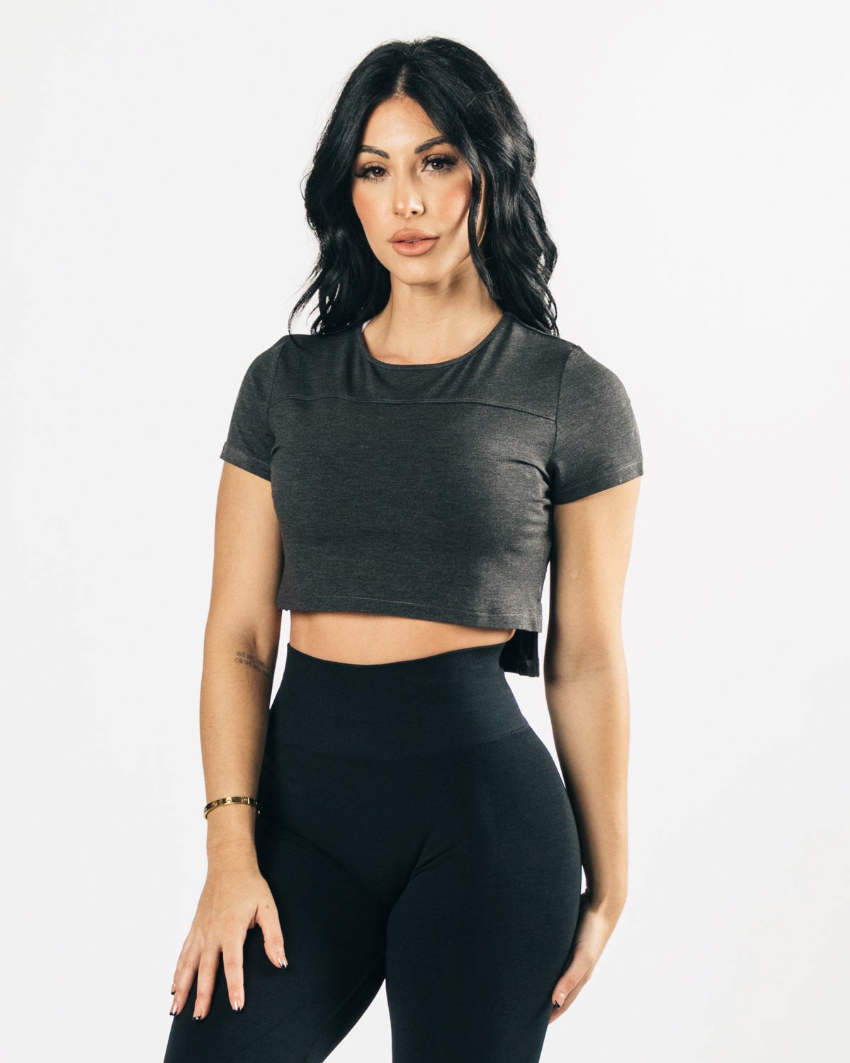 Alphalete Cropped Premium Kurzes Sleeve Schwarz | RD3417985