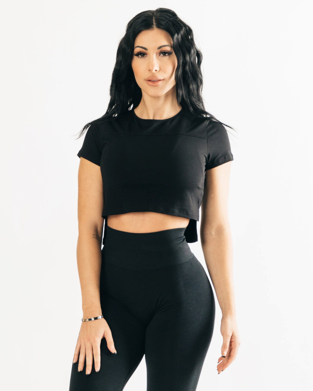 Alphalete Cropped Premium Kurzes Sleeve Schwarz | ZP2638409