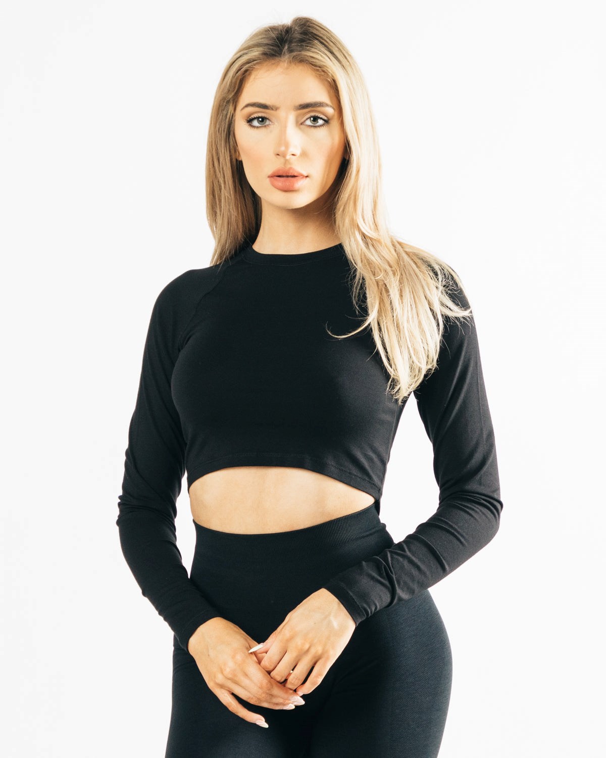 Alphalete Cropped Premium Long Sleeve Schwarz | FI9408236