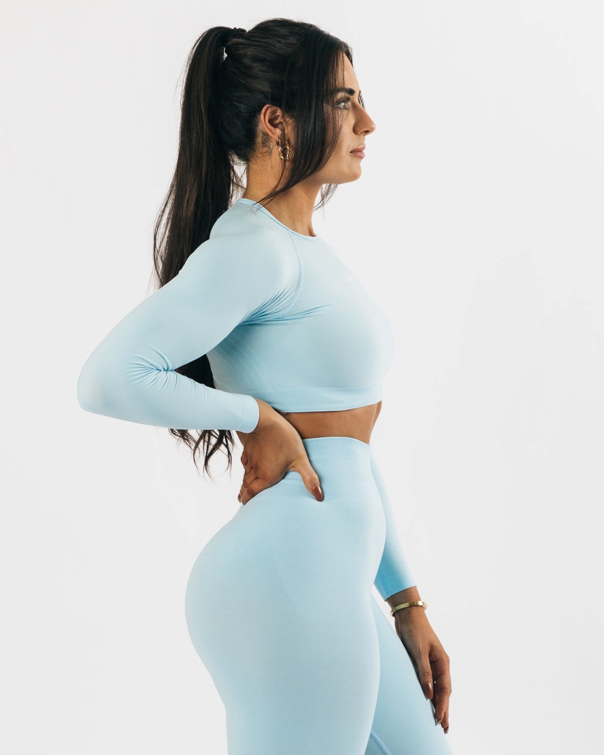 Alphalete Cropped Seamless Long Sleeve Blau | AQ0349567