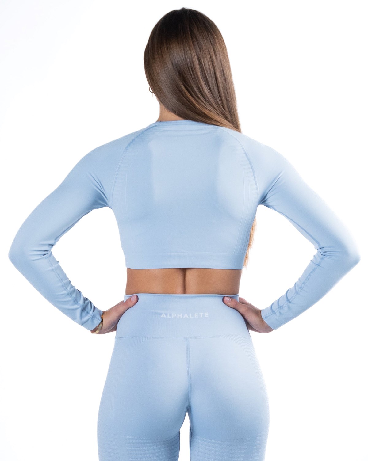 Alphalete Cropped Seamless Long Sleeve Blau | HF1572683