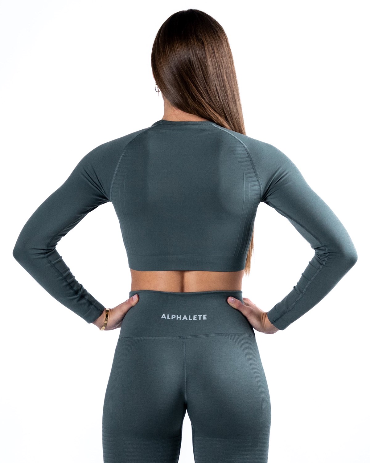 Alphalete Cropped Seamless Long Sleeve Charcoal | YW6503271