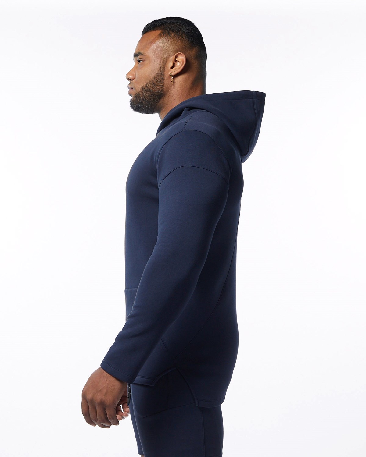 Alphalete Fitted Interlock Knit Hoodie Navy | ZY3721085