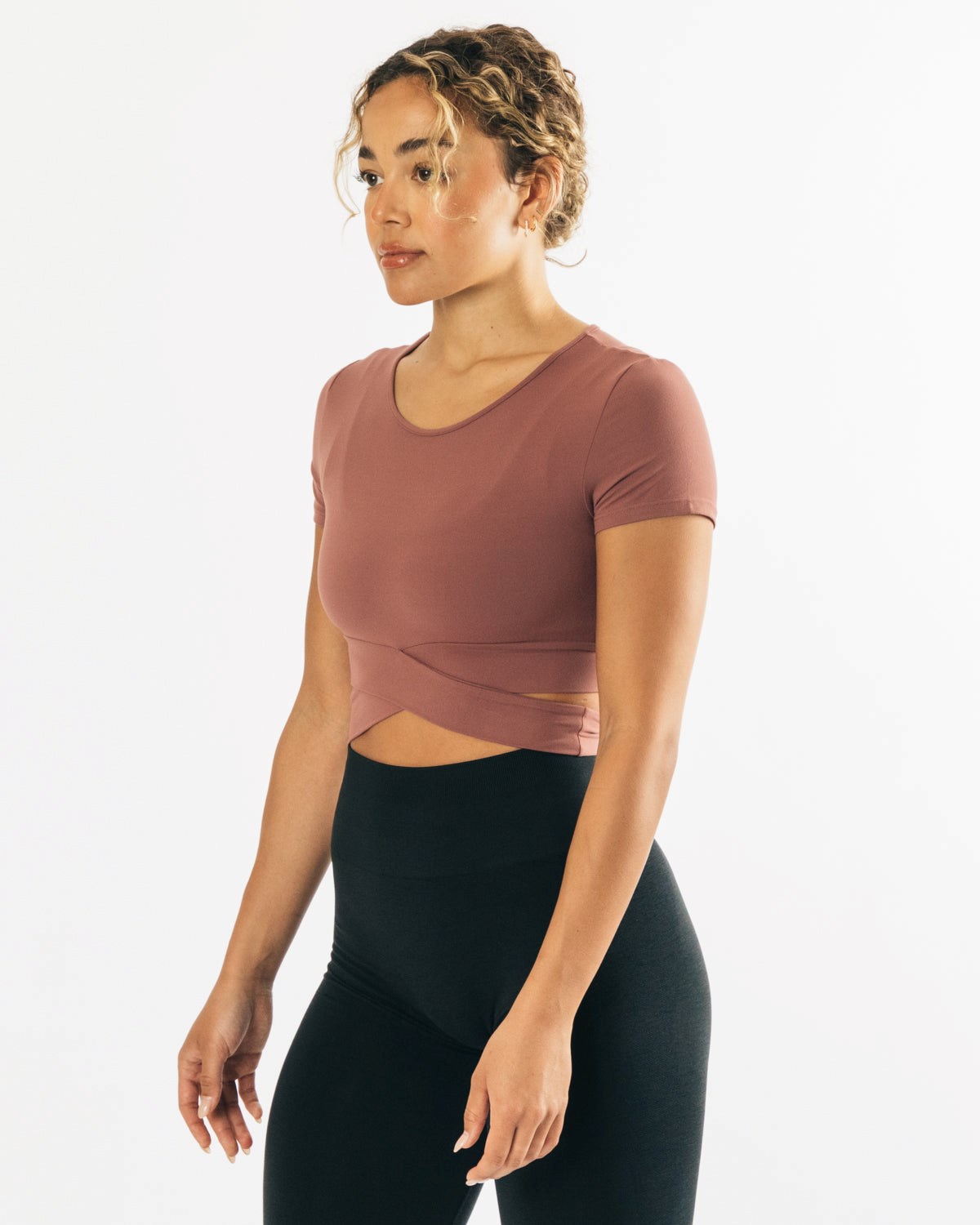 Alphalete Fitted Kurzes Sleeve Tie Top Mauve | BR9765014