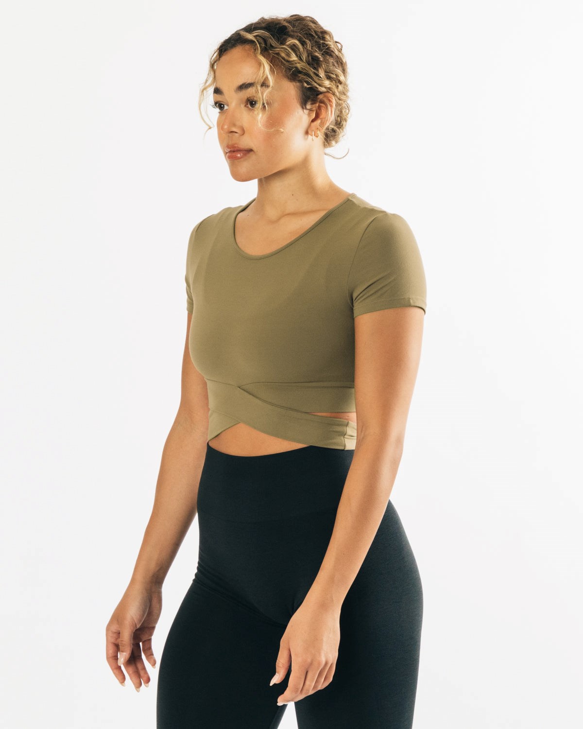 Alphalete Fitted Kurzes Sleeve Tie Top Olivgrün | XM6327598