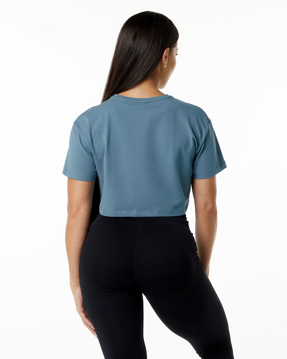 Alphalete Fitted Performance Kurzes Sleeve Crop Blau | SA0239581