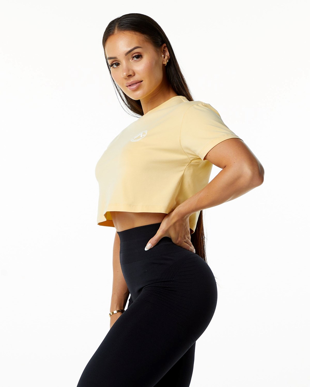 Alphalete Fitted Performance Kurzes Sleeve Crop Daffodil | SI3059276