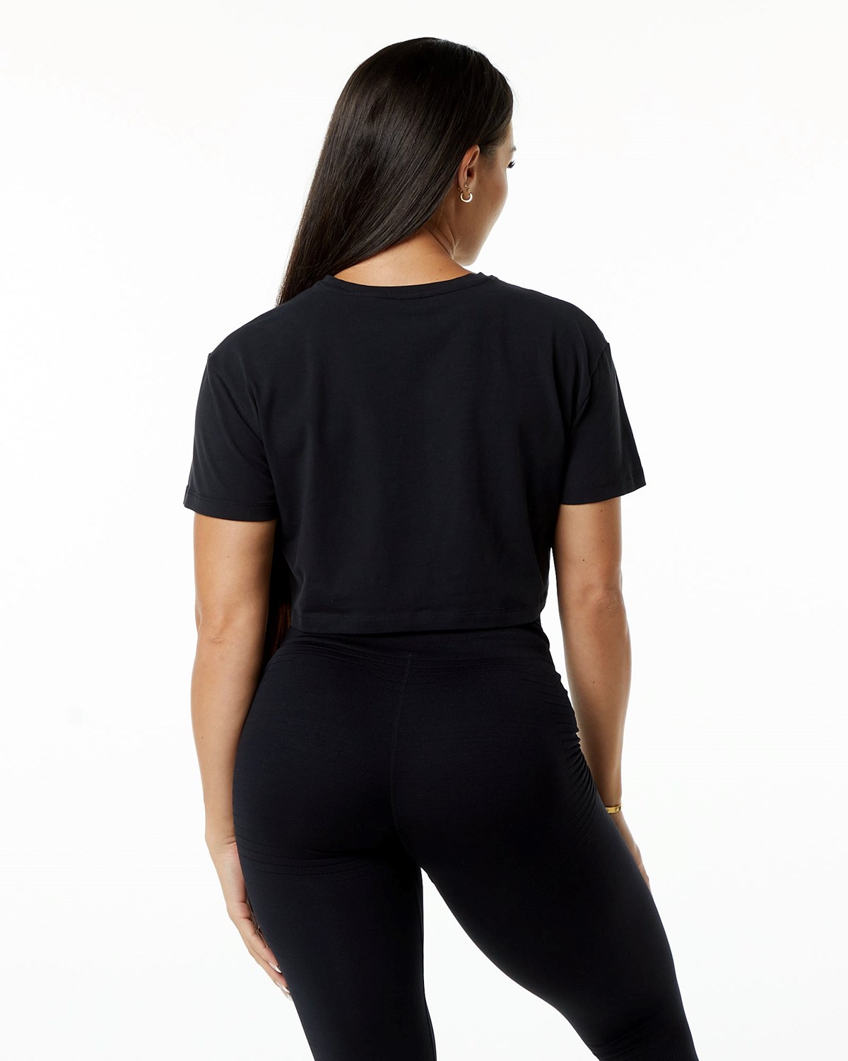 Alphalete Fitted Performance Kurzes Sleeve Crop Schwarz | WP6479532