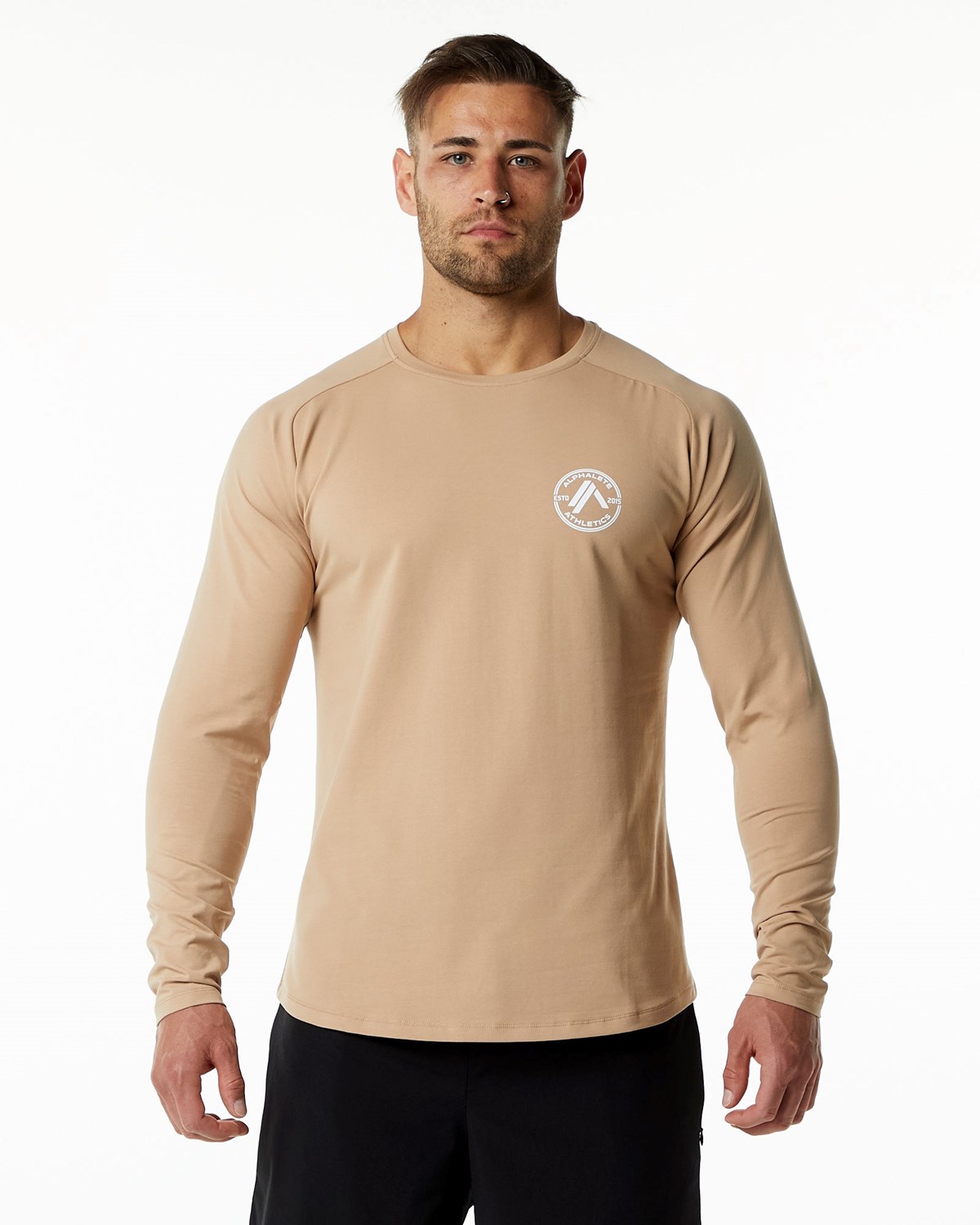 Alphalete Fitted Performance Long Sleeve Taupe | FO0791436