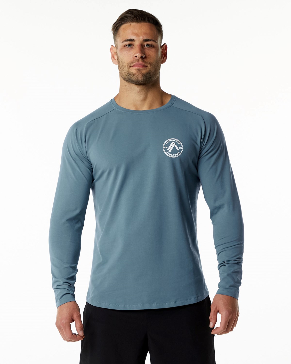 Alphalete Fitted Performance Long Sleeve Blau | NK1547039