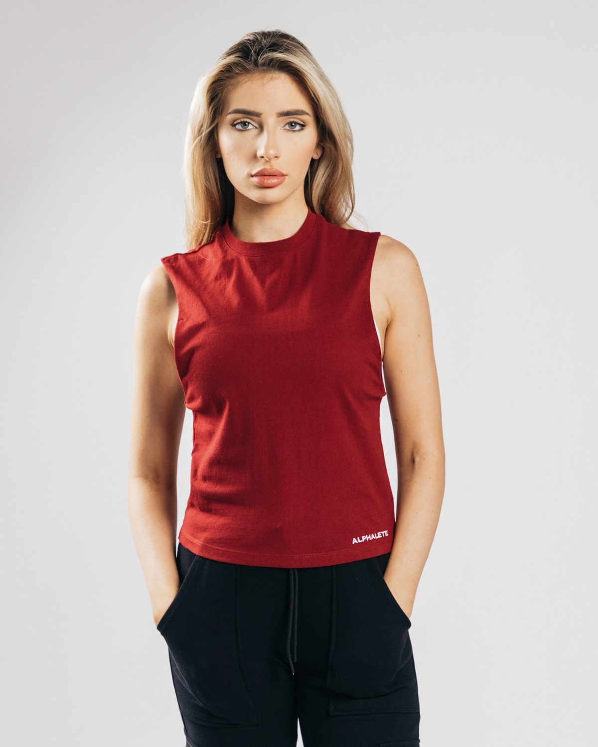 Alphalete Heavy Baumwoll Cutoff Cranberry | RX5640239