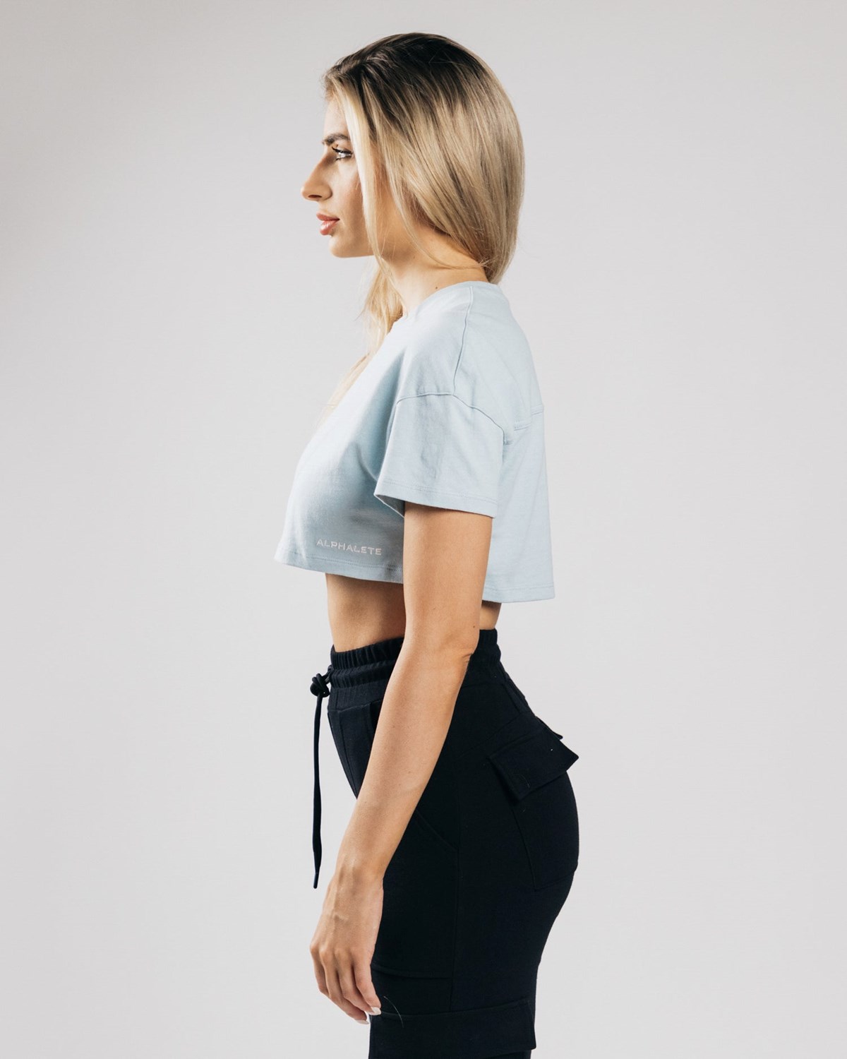 Alphalete Heavy Baumwoll Dropped Shoulder Crop Blau | CY6725304