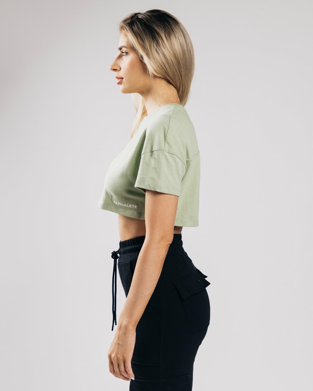 Alphalete Heavy Baumwoll Dropped Shoulder Crop Matcha | JA6732849