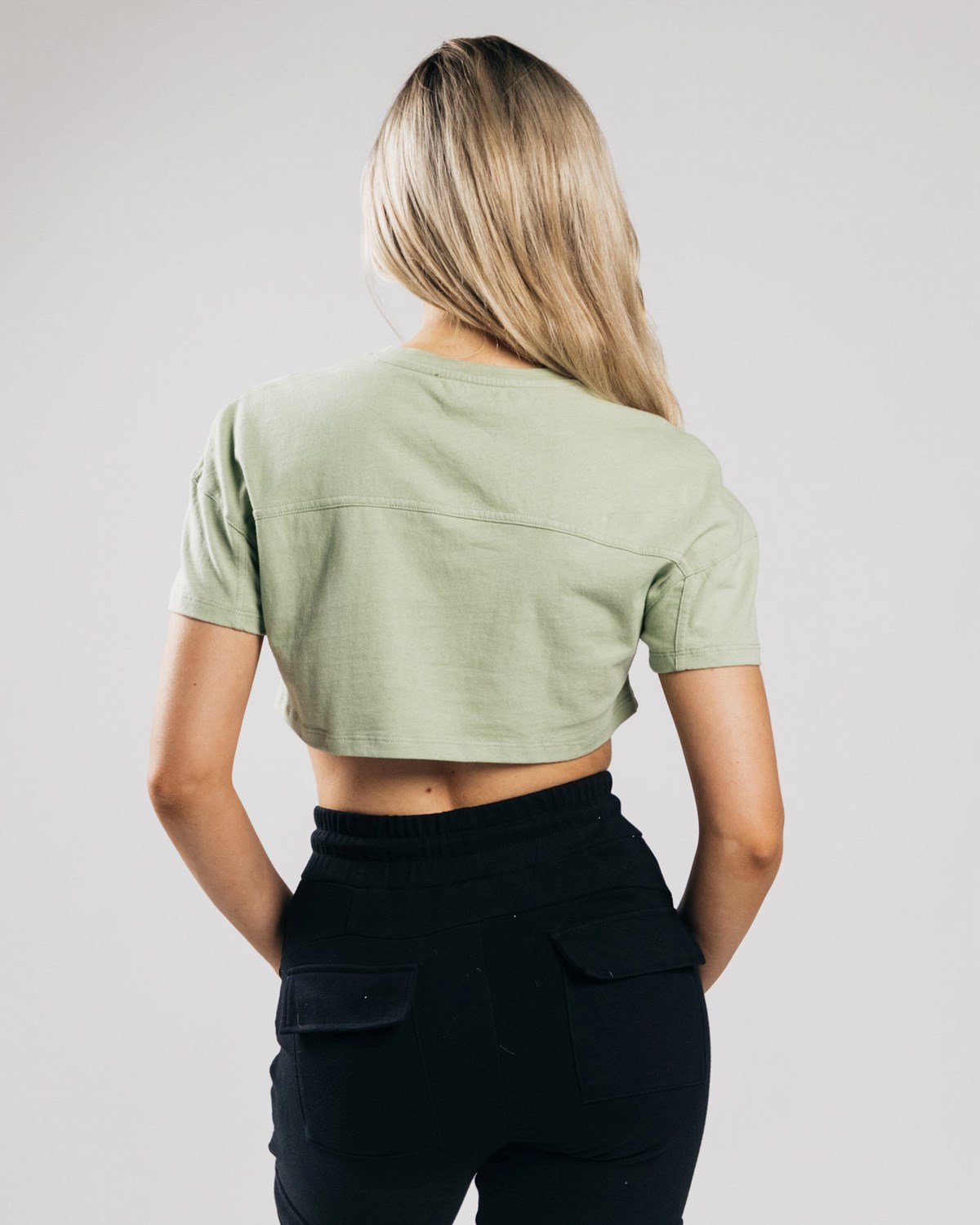 Alphalete Heavy Baumwoll Dropped Shoulder Crop Matcha | JA6732849