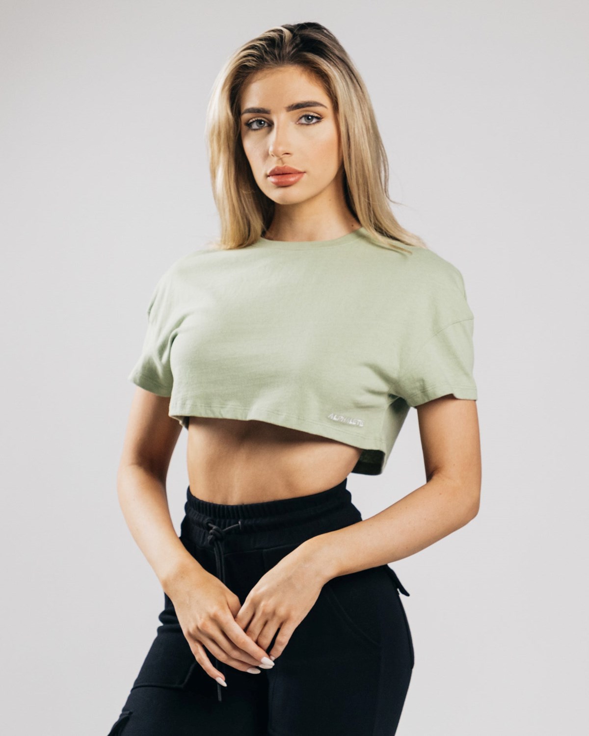 Alphalete Heavy Baumwoll Dropped Shoulder Crop Matcha | JA6732849