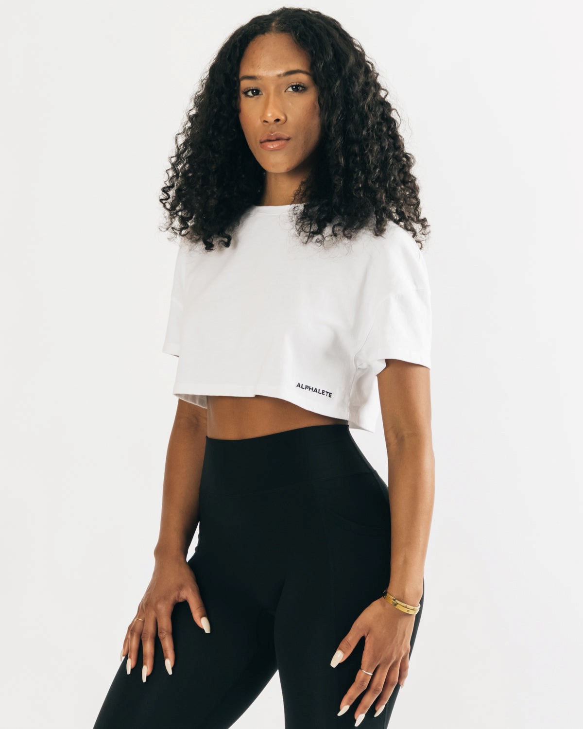 Alphalete Heavy Baumwoll Dropped Shoulder Crop Weiß | KM0532864