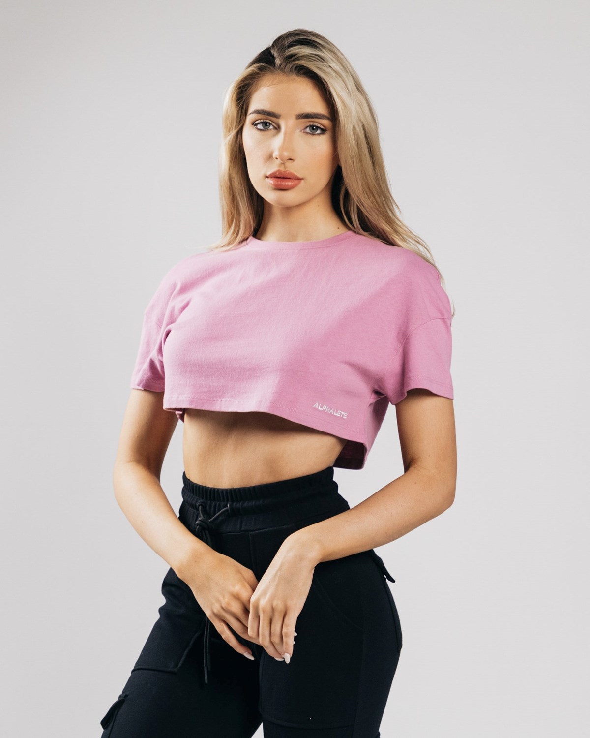 Alphalete Heavy Baumwoll Dropped Shoulder Crop Rosa | NV1460325