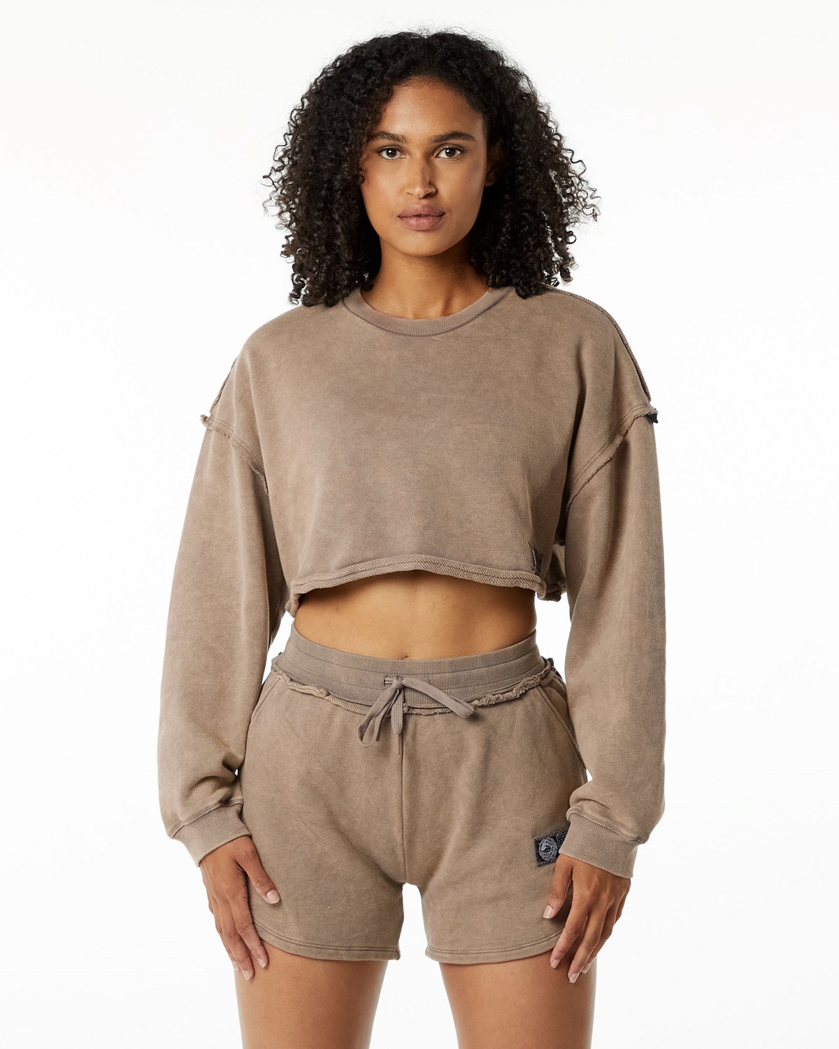 Alphalete Heavyweight Washed Terry Crop Pullover Smokey Quartz | AD4160532