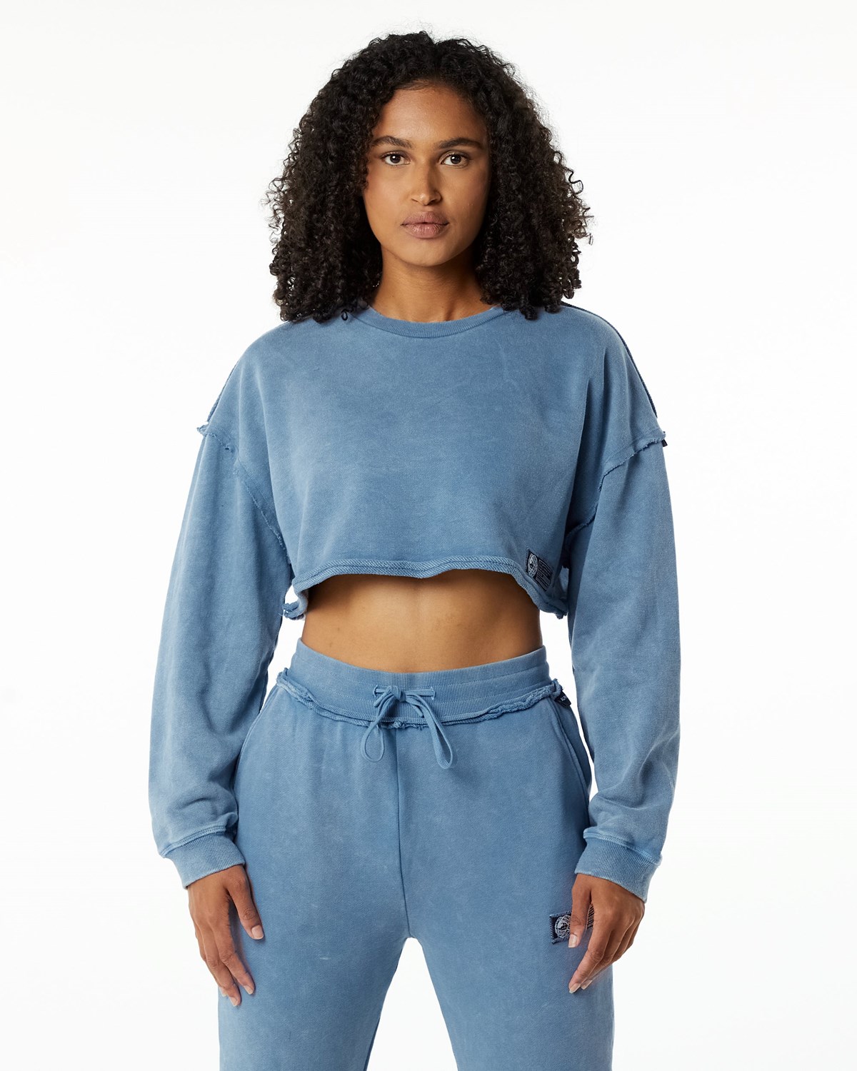 Alphalete Heavyweight Washed Terry Crop Pullover Blau | XA8460359