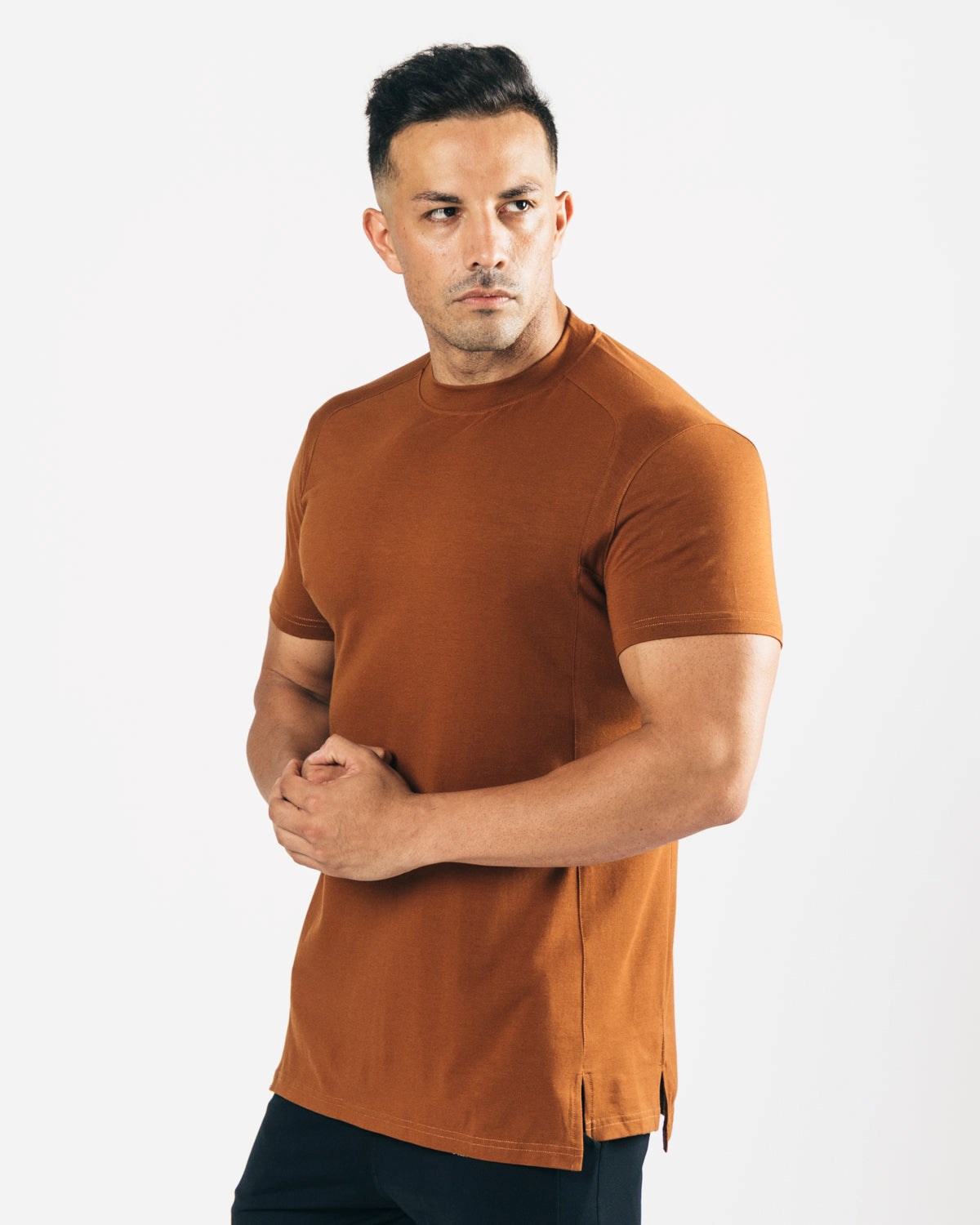 Alphalete High-Neck Premium Kurzes Sleeve Mahogany | GJ3580412