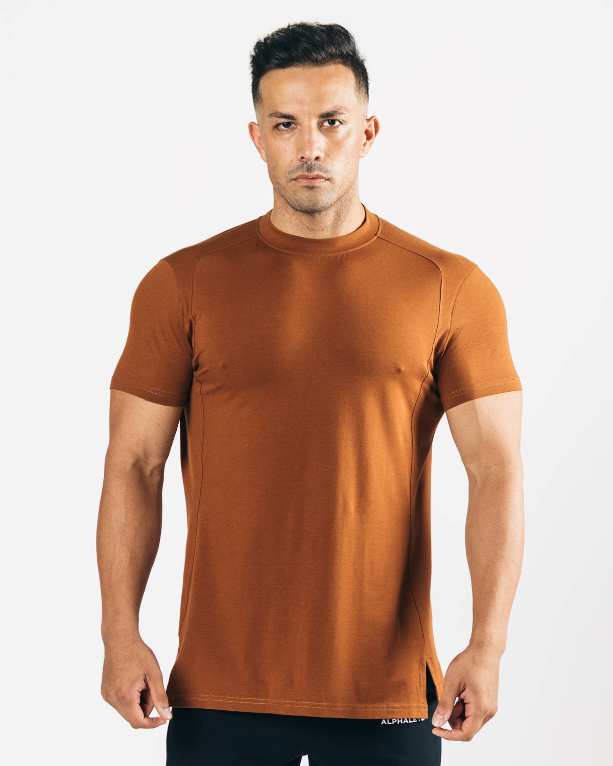 Alphalete High-Neck Premium Kurzes Sleeve Mahogany | GJ3580412