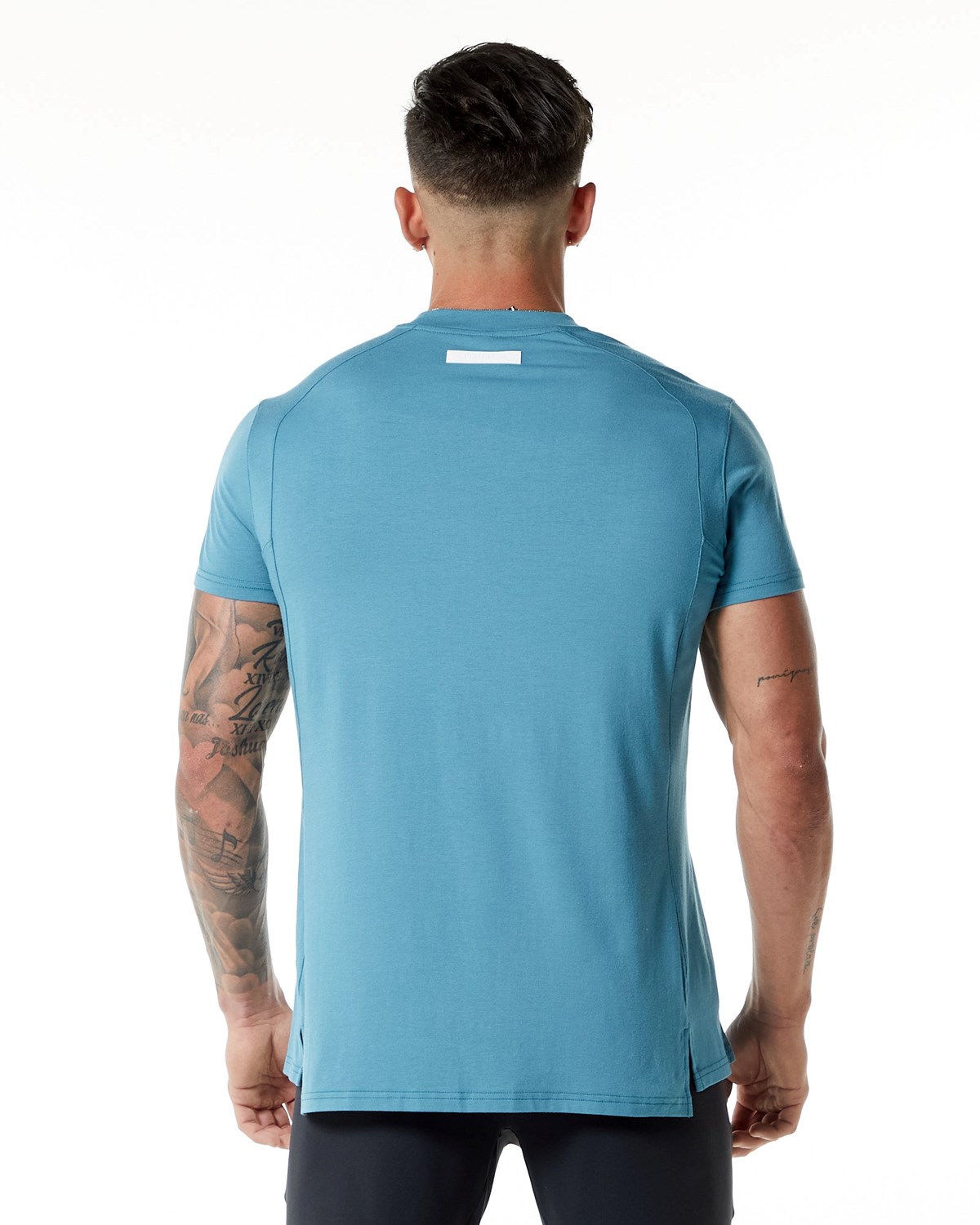 Alphalete High-Neck Premium Kurzes Sleeve Tee Blau | KA6352918