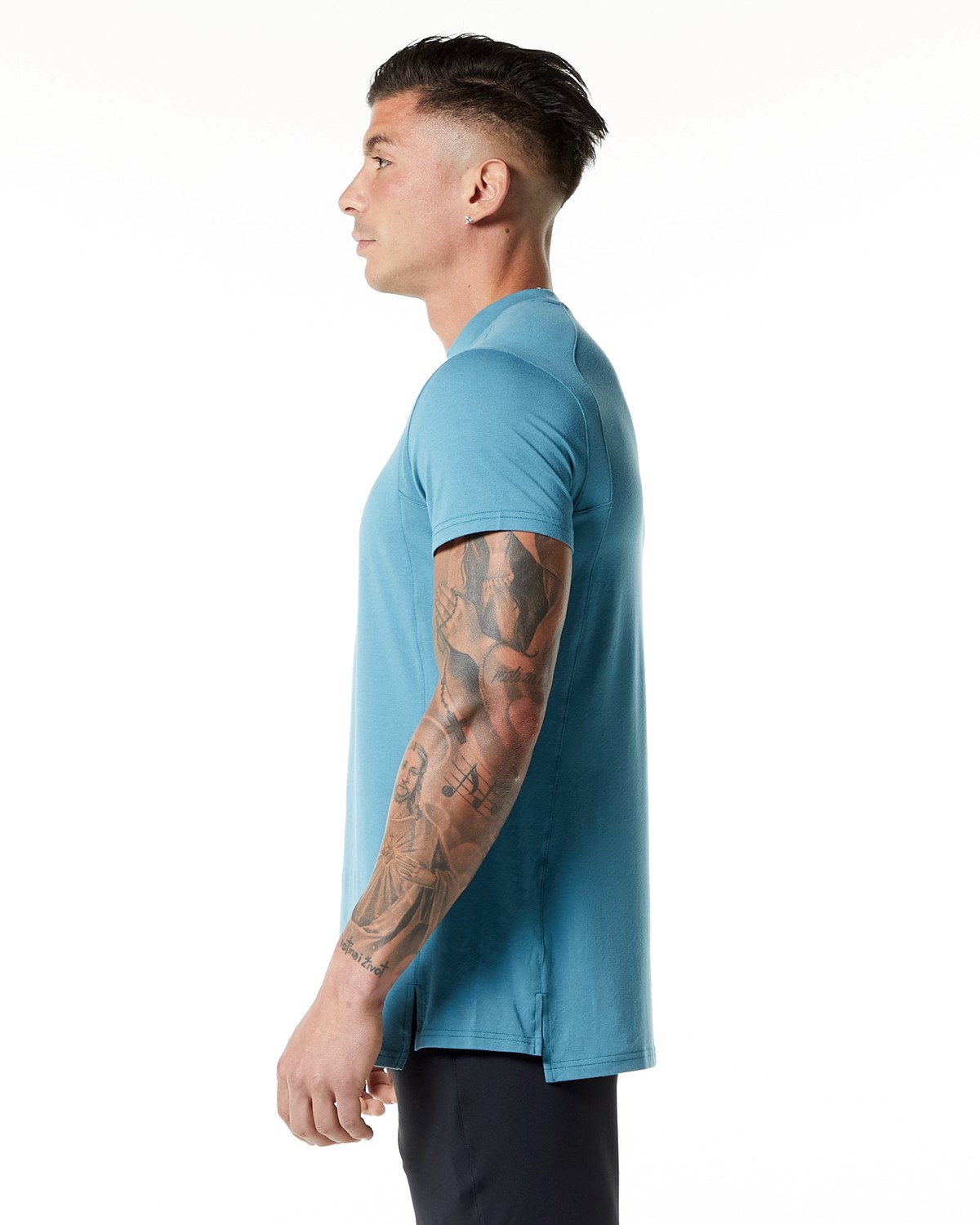 Alphalete High-Neck Premium Kurzes Sleeve Tee Blau | KA6352918