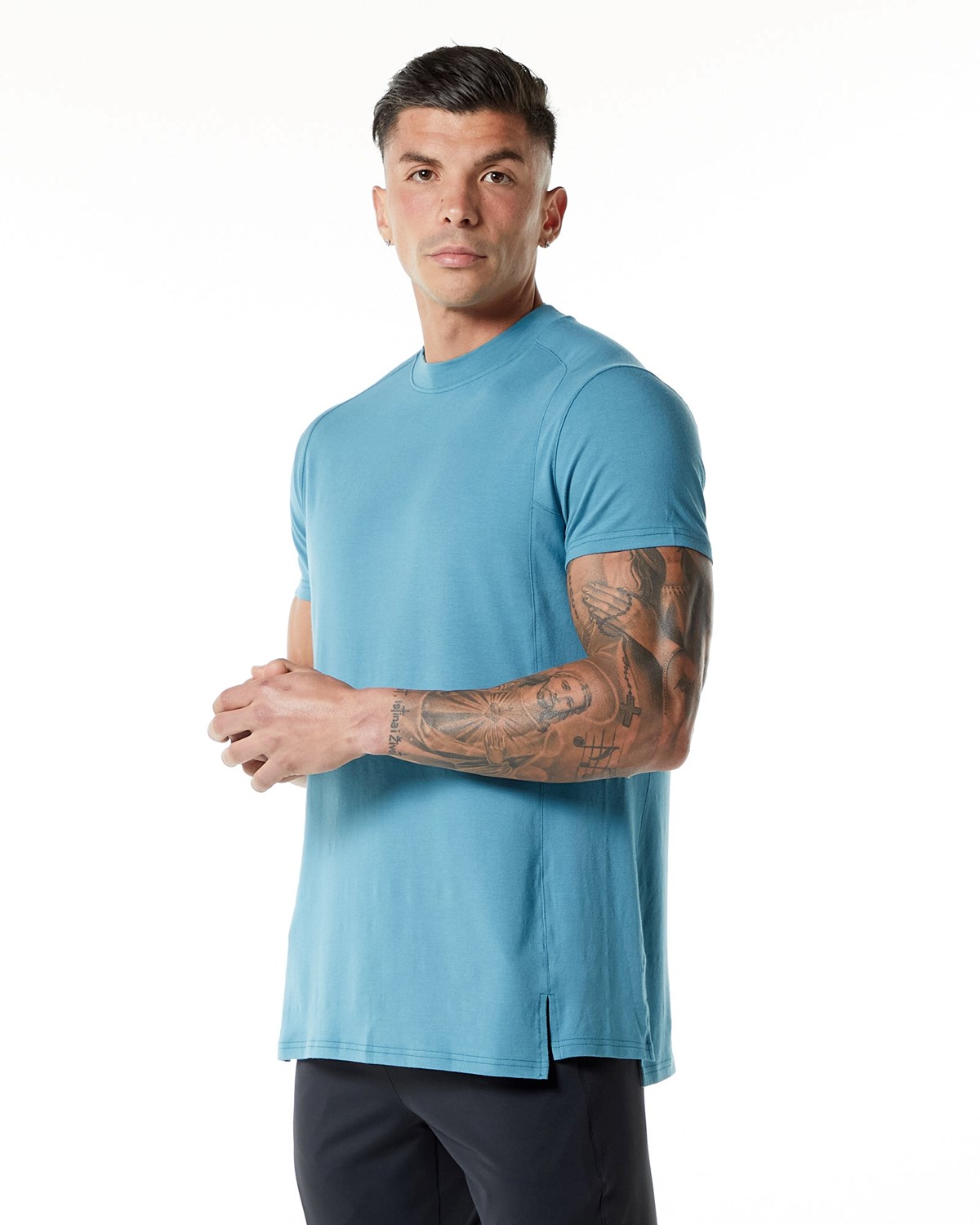 Alphalete High-Neck Premium Kurzes Sleeve Tee Blau | KA6352918